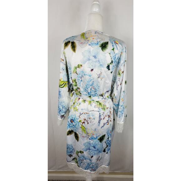 Homebodii Curve Blue Floral Lace Trim  Robe Womens - Picture 3 of 6